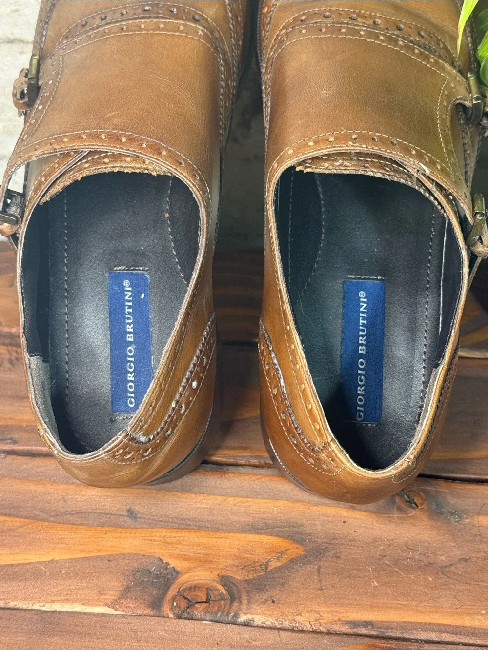Giorgio Brutini Tan Brown Leather Wingtip Monk Strap Oxfords
